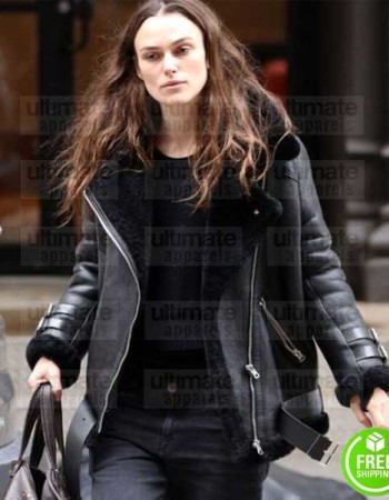 KEIRA KNIGHTLEY BLACK SHEARLING LEATHER JACKET