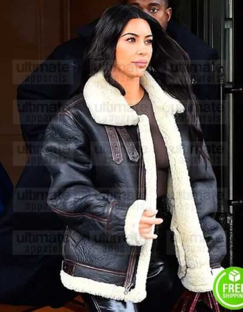 KIM KARDASHIAN BLACK SHEARLING LEATHER JACKET