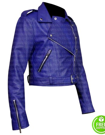 ROYAL BLUE CROPPED BIKER JACKET