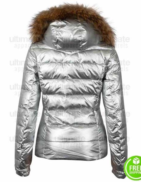 CAROLINE CHAMBERS SILVER FUR HOODIE FAUX LEATHER JACKET