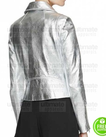 SILVER FAUX LEATHER BIKER JACKET
