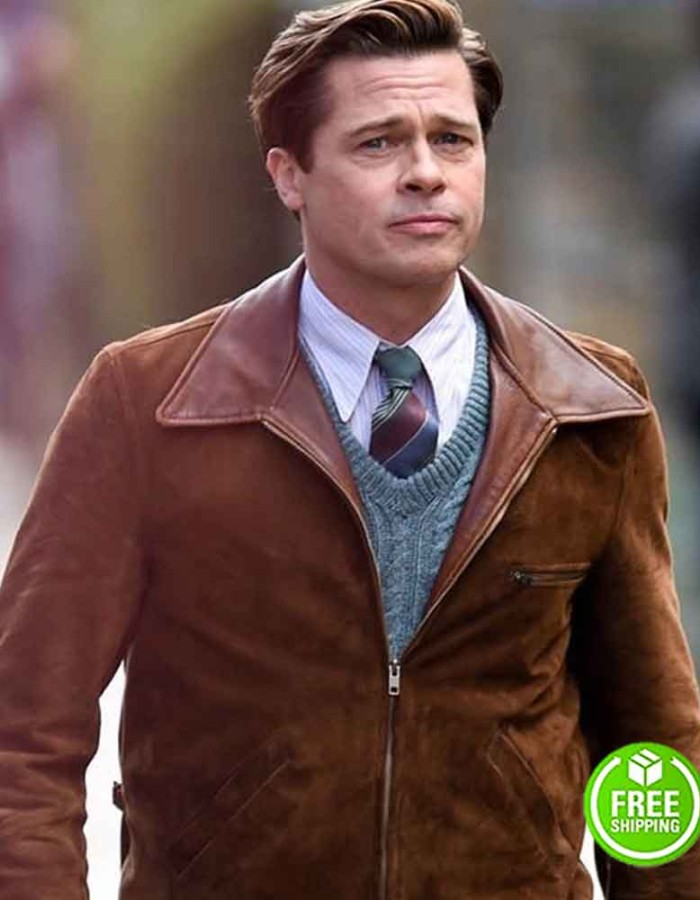 ALLIED BRAD PITT (MAX VATAN) BROWN SUEDE LEATHER JACKET