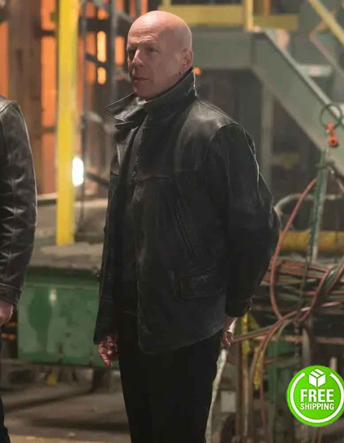EXTRACTION BRUCE WILLIS (LEONARD) BLACK LEATHER JACKET