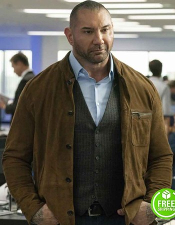 MY SPY DAVE BAUTISTA (JJ) BROWN SUEDE JACKET
