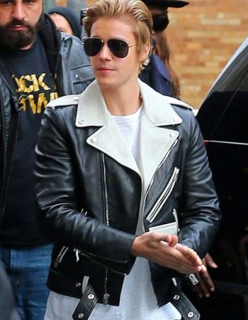 JUSTIN BIEBER BLACK & WHITE BIKER JACKET