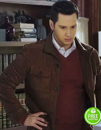 HOW TO GET AWAY WITH MURDER MATT MCGORRY (ASHER MILLSTONE) BROWN SUEDE LEATHER JACKET