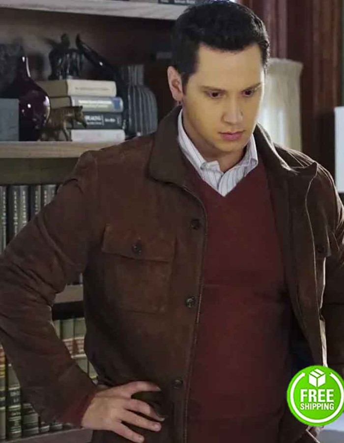 HOW TO GET AWAY WITH MURDER MATT MCGORRY (ASHER MILLSTONE) BROWN SUEDE LEATHER JACKET