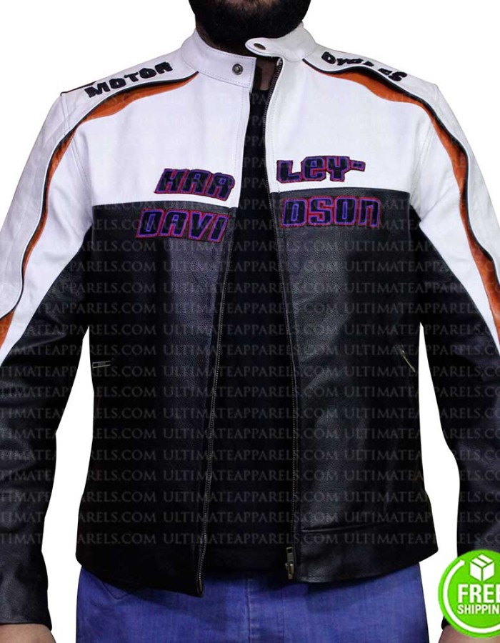BLACK AND WHITE MOTORCYCLE LEATHER JACKET