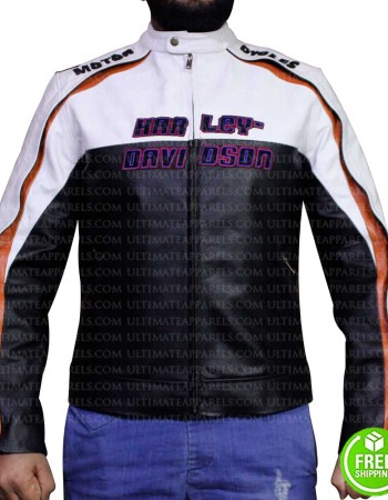 BLACK AND WHITE MOTORCYCLE LEATHER JACKET