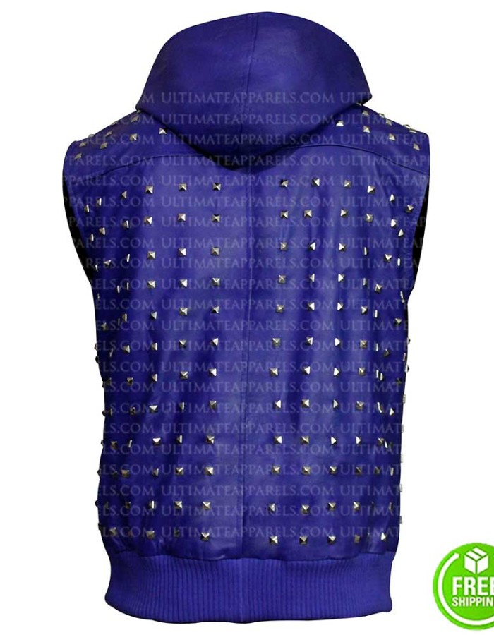 JUSTIN BIEBER STUDDED BLUE VEST WITH HOODIE