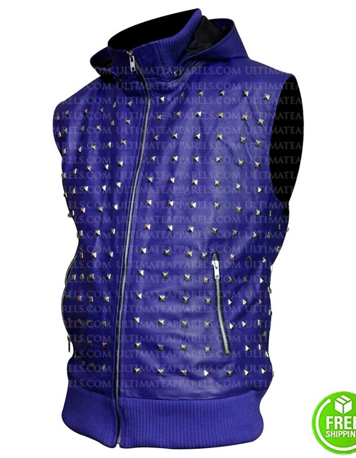 JUSTIN BIEBER STUDDED BLUE VEST WITH HOODIE