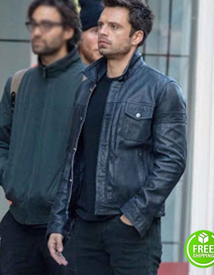 THE FALCON AND THE WINTER SOLDIER SEBASTIAN STAN (BUCKY BARNES) BLACK LEATHER JACKET