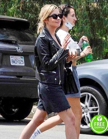 ASHLEY BENSON BLACK MOTORCYCLE LEATHER JACKET