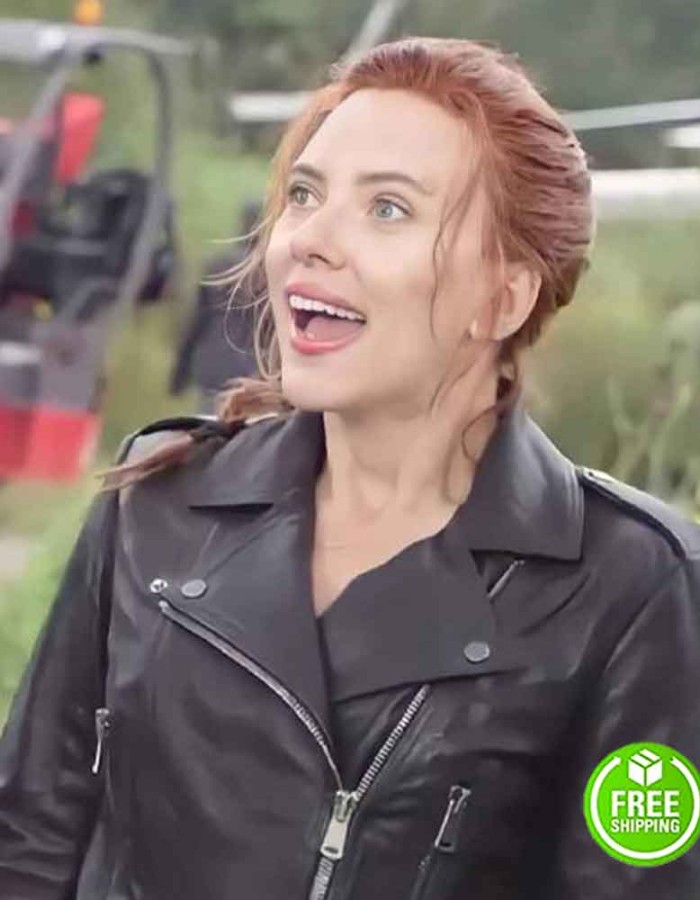 BLACK WIDOW SCARLETT JOHANSSON (NATASHA ROMANOFF) BLACK LEATHER JACKET