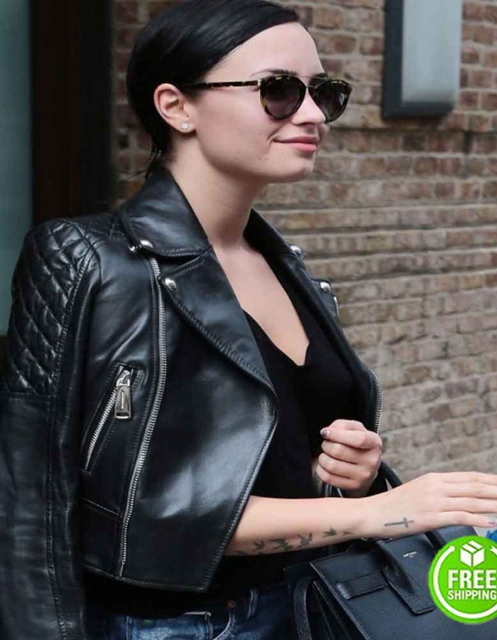 DEMI LOVATO BLACK BIKER LEATHER JACKET
