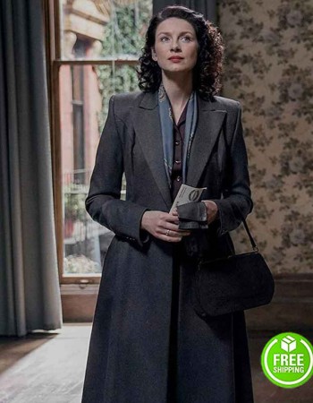 OUTLANDER SEASON 3 CAITRIONA BALFE (CLAIRE RANDALL) GREY WOOL COAT