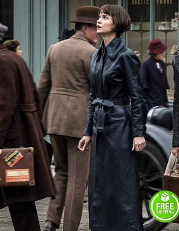 FANTASTIC BEASTS 2 KATHERINE WATERSTON (TINA GOLDSTEIN) BLACK LEATHER COAT
