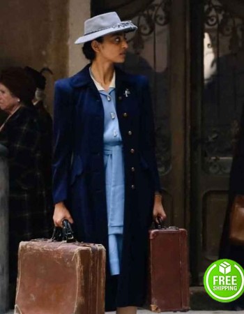 A CALL TO SPY RADHIKA APTE (NOOR INAYAT KHAN) BLUE WOOL COAT