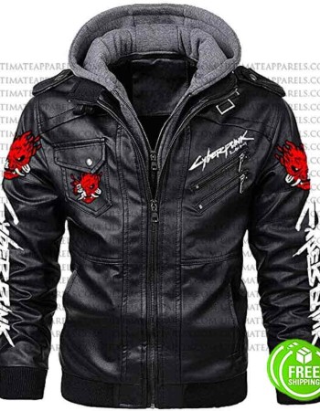 CYBERPUNK 2077 SAMURAI BLACK LEATHER JACKET WITH HOOD
