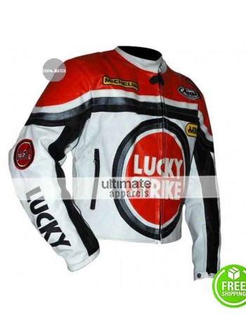 Lucky Strike Red and White Replica Leather Jacket