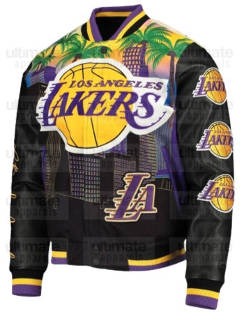 Men's Los Angeles Lakers Remix Palm Trees Black Varsity Jacket