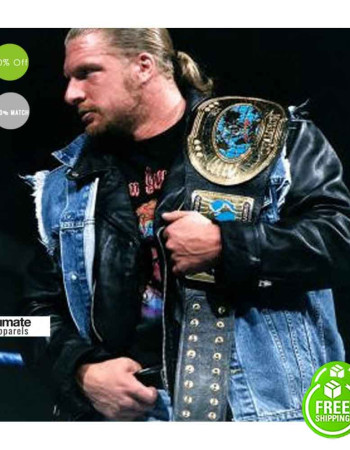 Vintage WWE Triple H Denim Leather Jacket
