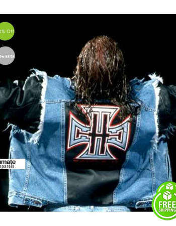 Vintage WWE Triple H Denim Leather Jacket