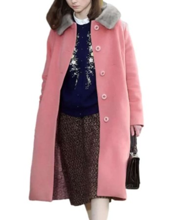 Eileen 2023 Thomasin Mckenzie Pink Wool Coat
