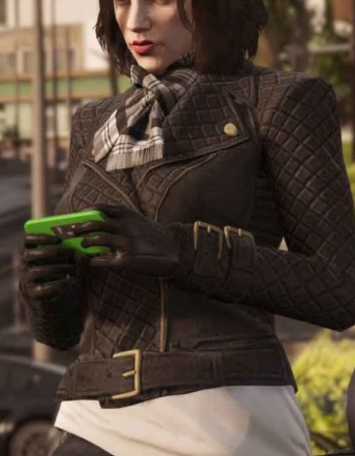 GTA 6 Female Protagonist Quilted Black Leather Jacket