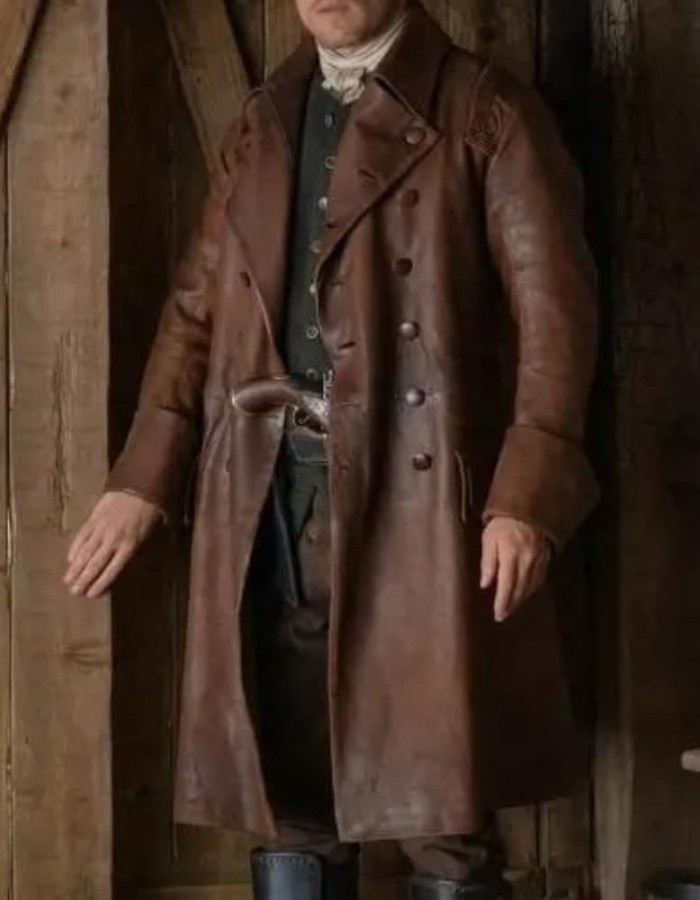 Sam Heughan Outlander S07 Jamie Fraser Brown Leather Trench Coat
