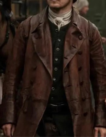 Sam Heughan Outlander S07 Jamie Fraser Brown Leather Trench Coat