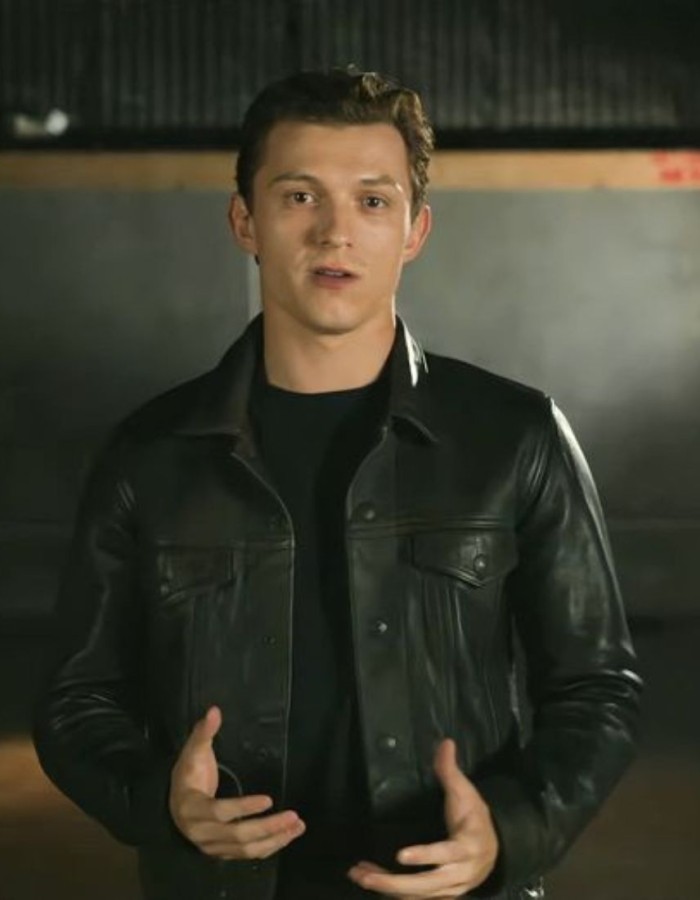 Uncharted 2022 Tom Holland (Nathan Drake) Black Leather Jacket