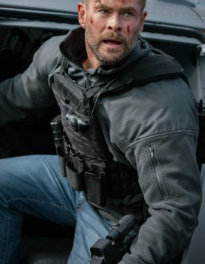 Extraction 2 2023 Chris Hemsworth (Tyler Rak) Grey leather Jacket