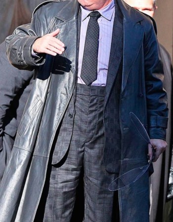 Batman the Penguin Double Breasted Black Leather Coat