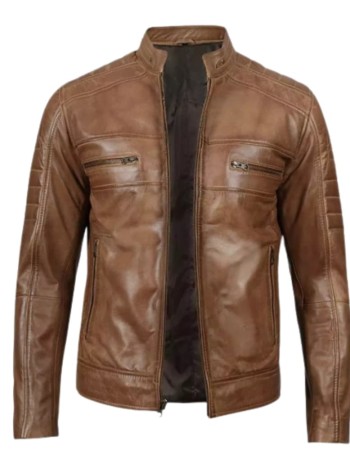 Cafe Racer Camel Waxed Padded Leather Jacket