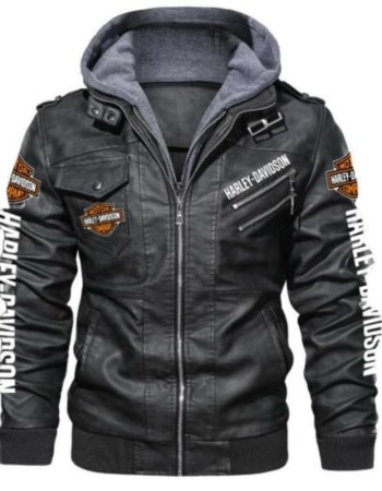 Harley-Davidson Motorcycle Black Hooded Leather Jacket