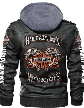 Harley-Davidson Motorcycle Black Hooded Leather Jacket