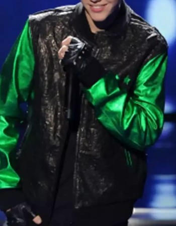Justin Bieber X Factor Green Bomber Leather Jacket