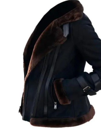 Meghan Aviator Black Bomber Shearling Fur Jacket