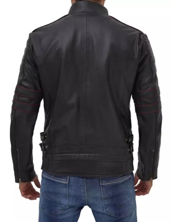 Men's Black Cafe Racer Biker Leather Jacket