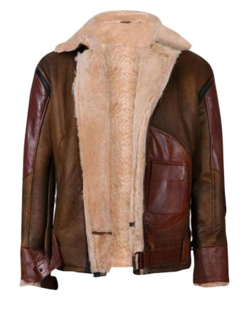 Men's Brown Zipper Closure Shearling Leather Jacket