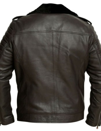 Mens Dark Brown Motorcycle Shearling Leather Jacket