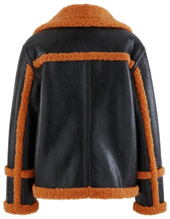 Mens Orange Fur Black Leather Shearling Jacket