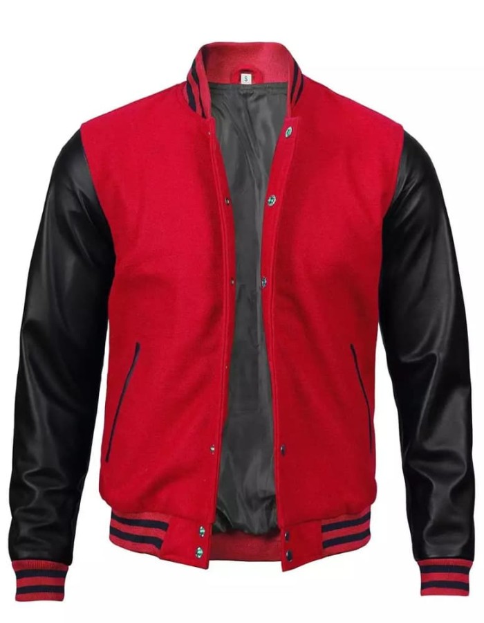 Men's Baseball Style Red Letterman Varsity Bomber Jacket