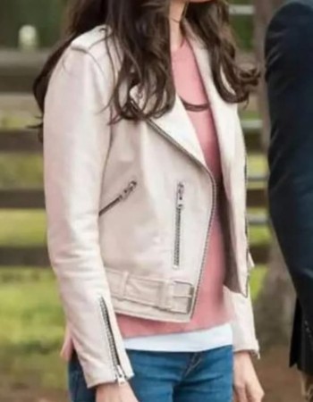 Superman and Lois Elizabeth Tulloch White Biker Leather Jacket