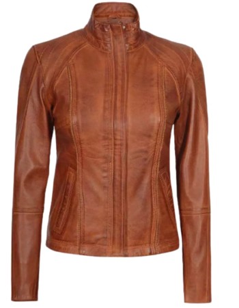 Women's Cognac Brown Cafe Racer Leather Jacket