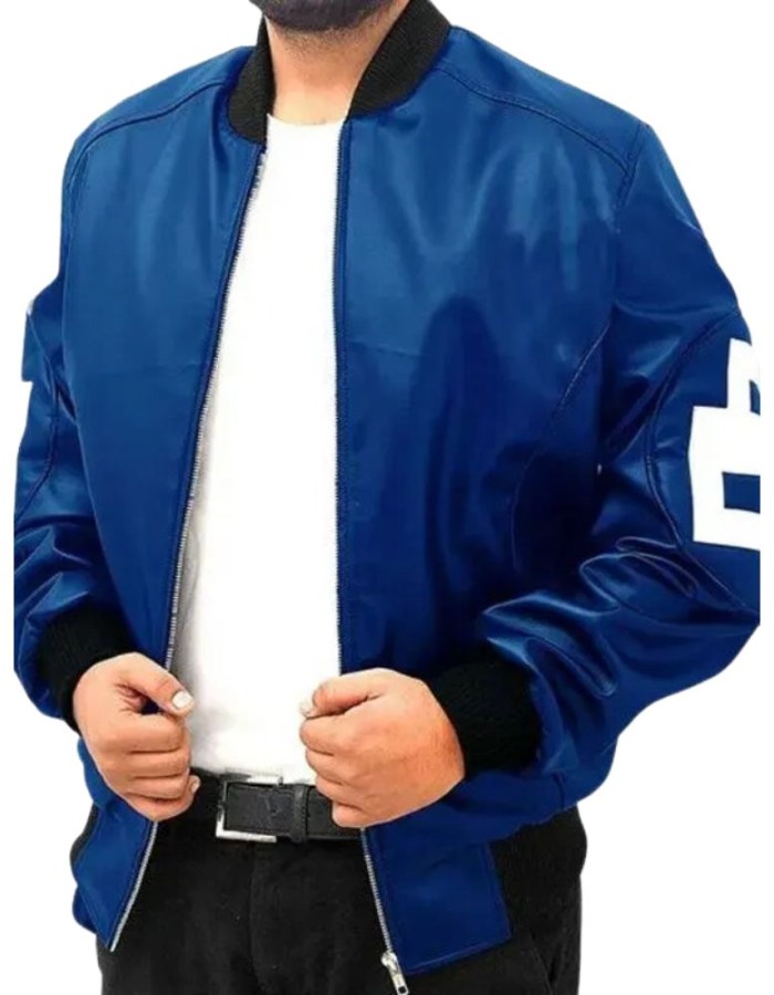8 Ball Blue Leather Bomber Jacket