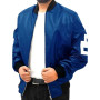 8 Ball Blue Leather Bomber Jacket