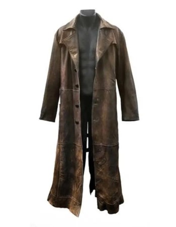 BATMAN KNIGHTMARE FUTURE DISTRESSED BROWN LEATHER COAT