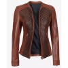 Cafe Racer Womens Brown Textured Leather Jacket
